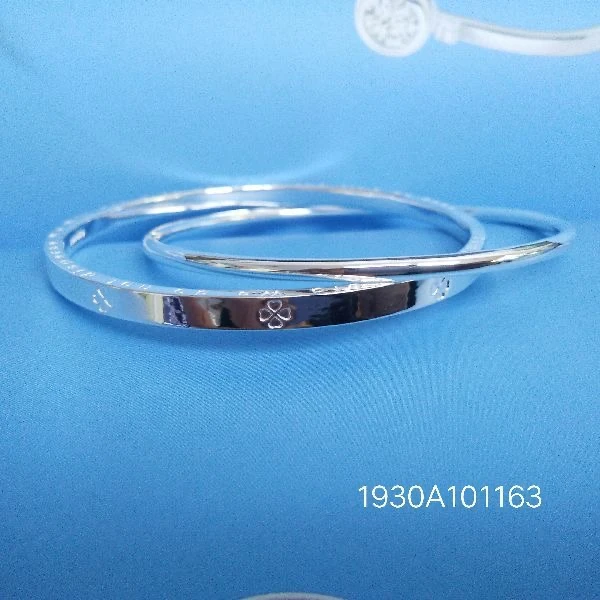 足银手镯 999.9足银四叶草双环简约闭口手镯实心女双圈足银手环