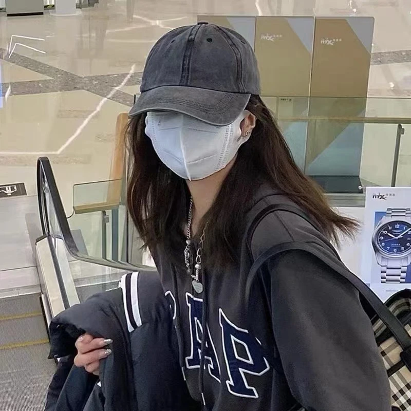 MM百搭款烟灰色复古女日系夏季宽檐遮阳软顶水洗学生做旧棒球帽