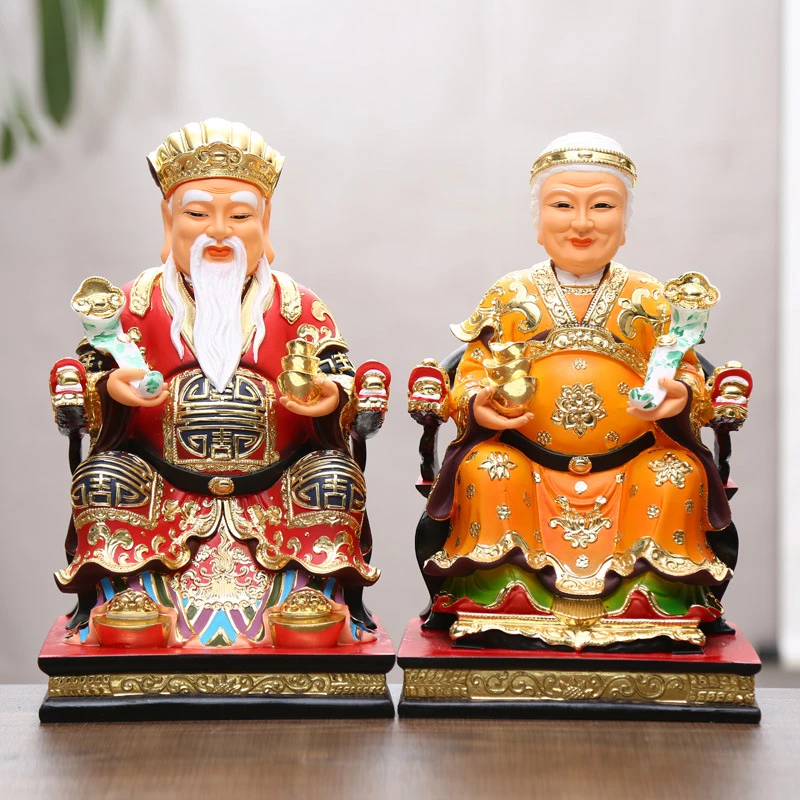 如意土地公土地婆神像彩绘佛像摆件 福德正君地主财神爷摆件