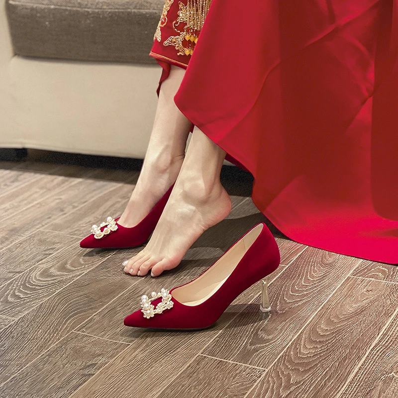 313233小码红色婚鞋新娘鞋女高跟鞋不累脚秀禾主婚纱42大码41-43