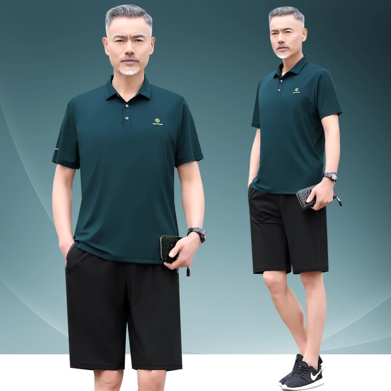 2022夏季中老年爸爸装夏装短袖薄款冰丝短裤父亲休闲运动套装男装