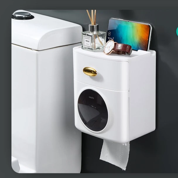 双层纸巾盒卫生间免打孔轻奢抽纸卷纸卫生纸都可放浴室防水收纳盒