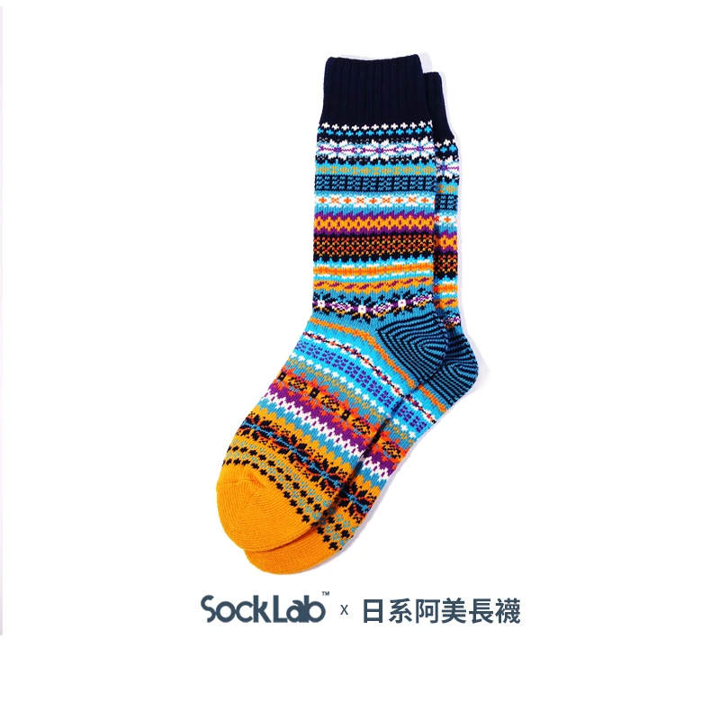 socklab日系阿美咔叽民族复古chup男女个性堆堆袜中长筒粗线棉袜