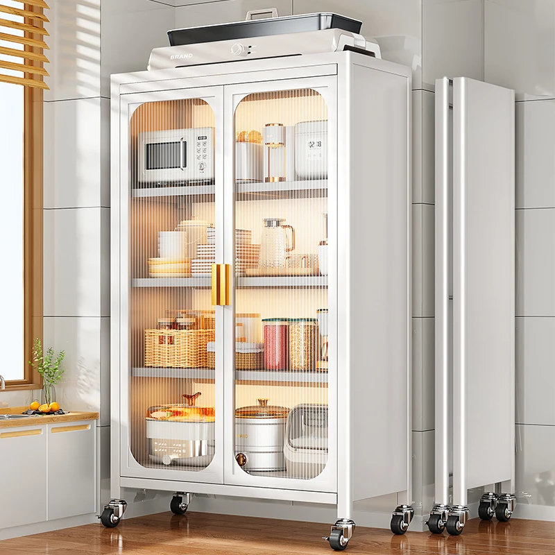 帅仕厨房收纳置物架双开门餐边柜落地多层家用锅具电器防尘储物柜