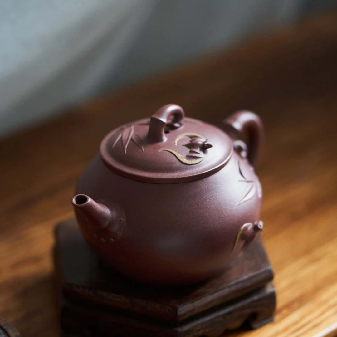 董俊峰《福临》紫泥牛盖紫茄泥紫砂壶茶具泡茶壶精美泥壶工艺品竹段