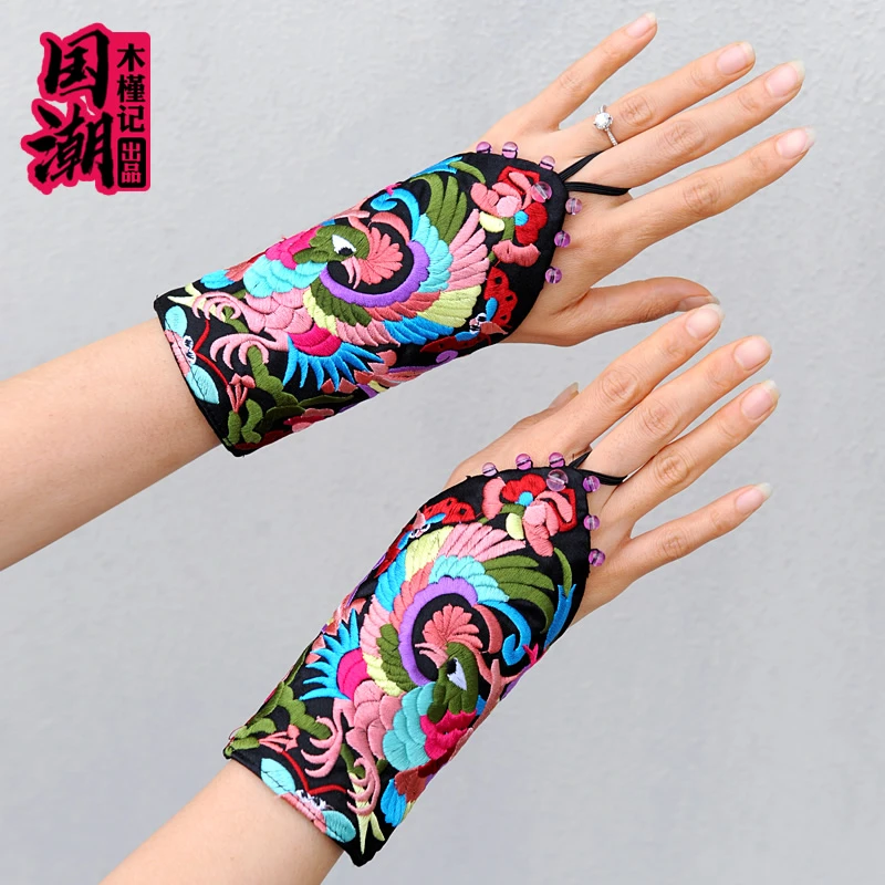 新国潮民族风刺绣花护腕保护手腕套女装饰手套遮疤痕饰品护套