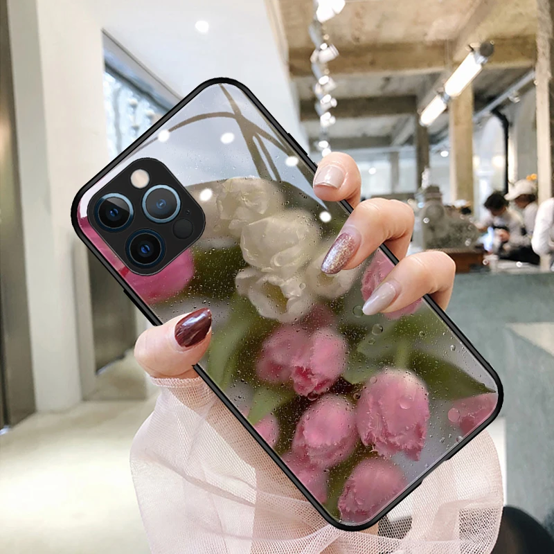 适用苹果17华为/vivo/oppo水雾玫瑰手机壳16promax高档网红高级感