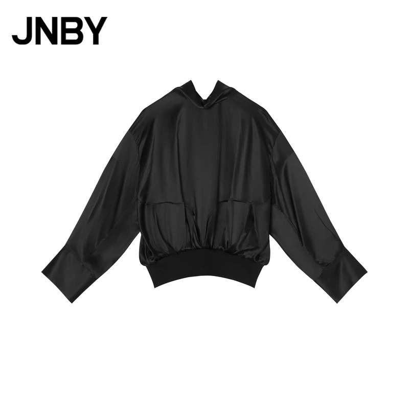JNBY/江南布衣秋季衬衫女真丝立领长袖简约套头直筒短款5M7211060