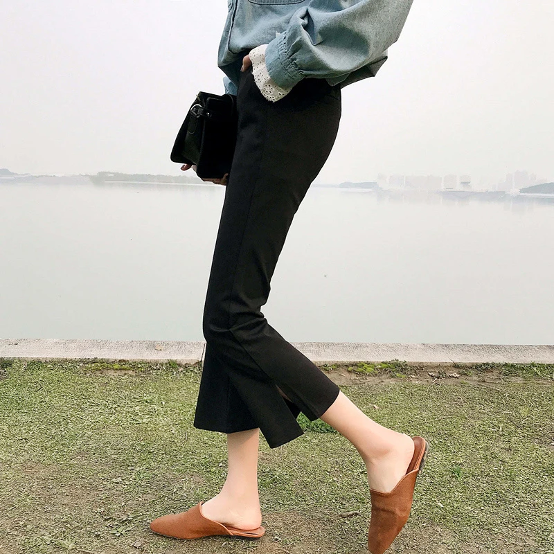 黑色微喇叭裤女2025春秋新款窄版显瘦西装裤小个子九分休闲阔腿裤