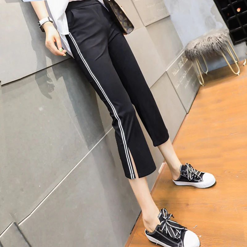 冰丝九分裤子女2026夏季薄款高腰显瘦小个子微喇叭裤开叉休闲长裤