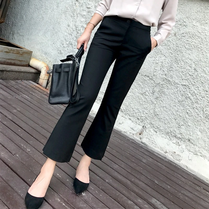 黑色九分西装裤女2025春秋新款小个子大码垂感高腰显瘦休闲微喇裤