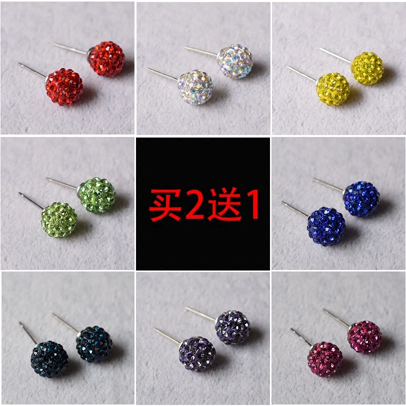 合成锆石耳饰 手工密钻耳饰红色钻纯银耳钉简约甜美耳饰