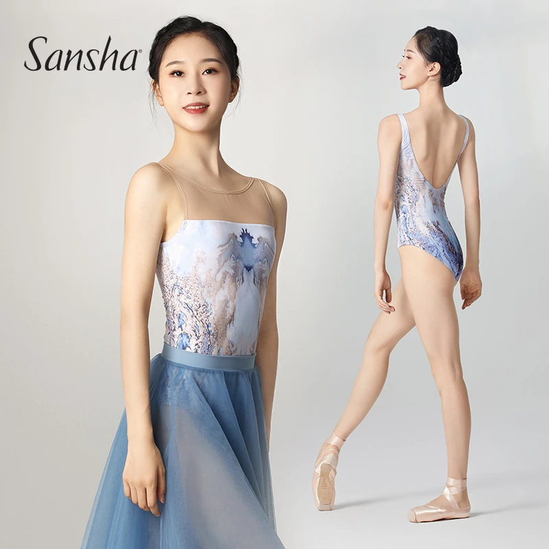 Sansha/三沙芭蕾舞蹈服女印花时尚美背体操形体瑜伽练功服形体服