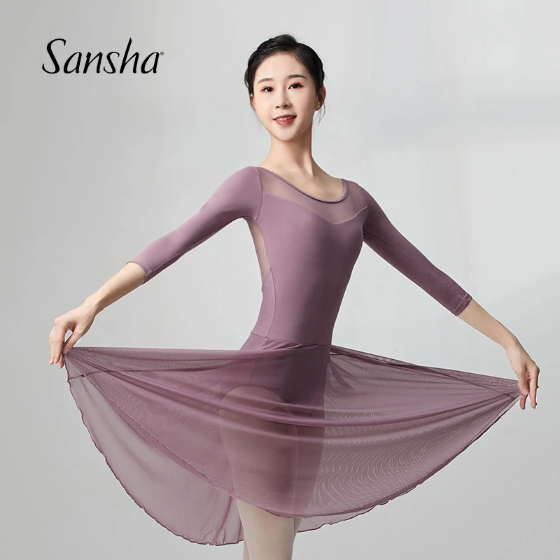 Sansha/三沙舞蹈服长袖芭蕾舞裙连体裙练功服教师体服53BA1009P