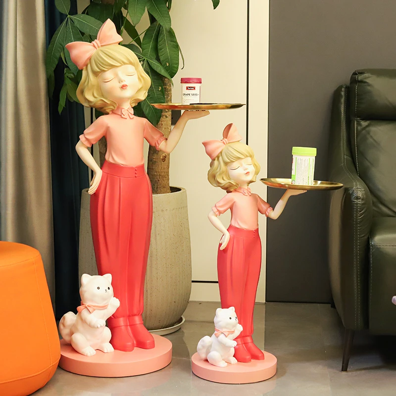 现代简约蝴蝶结女孩托盘落地大摆件客厅卧室床头柜沙发旁装饰摆设