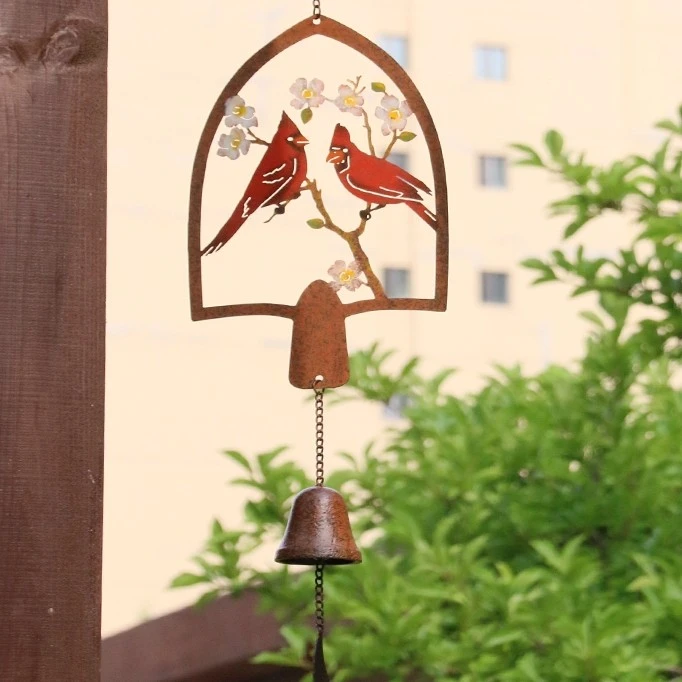 美式乡村做旧铁艺双鸟风铃悬挂垂钓铃铛挂件阳台庭院装饰花园杂货