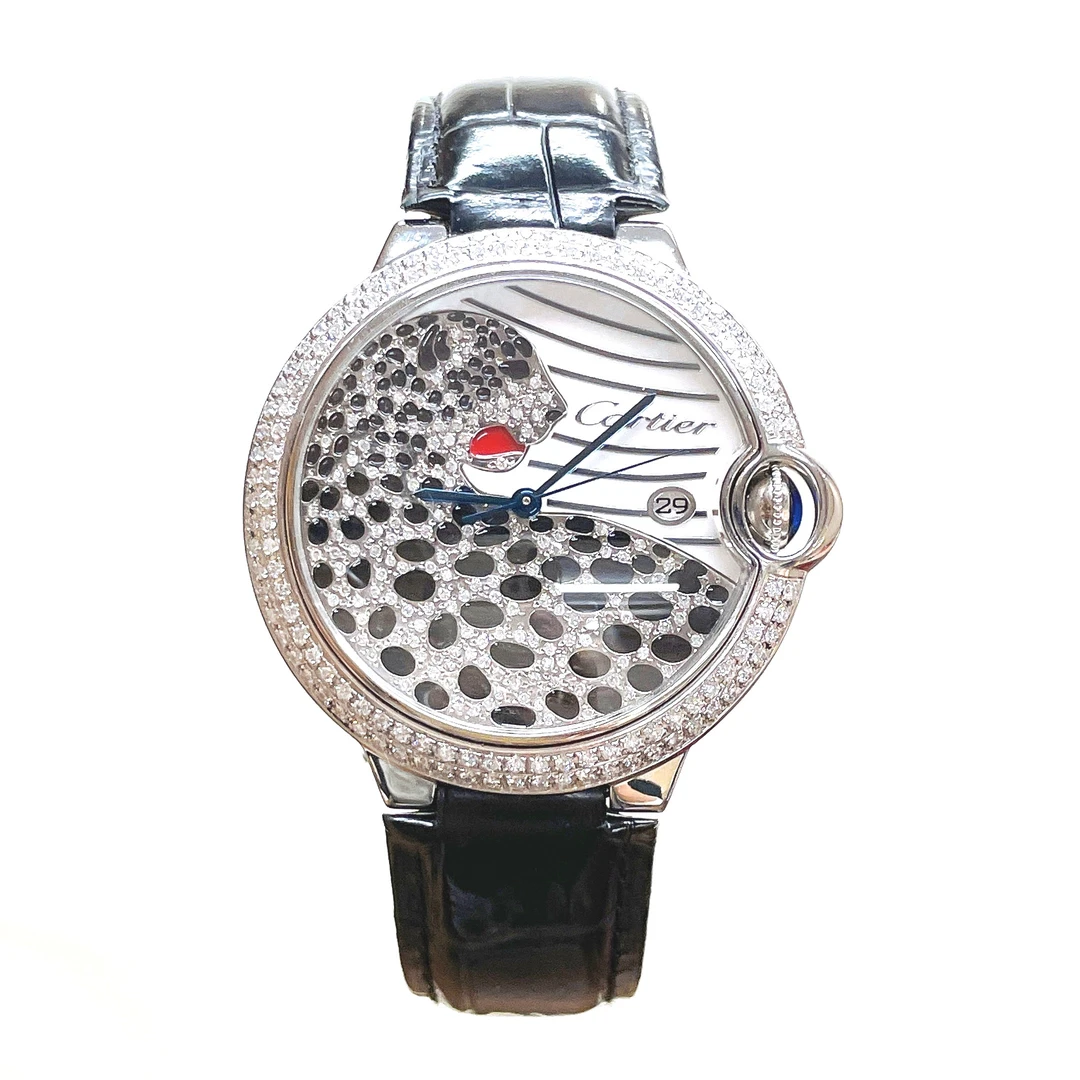 99新 Cartier/卡地亚 玉佑尚品/蓝气球/42mm后镶钻猎豹/自动机械