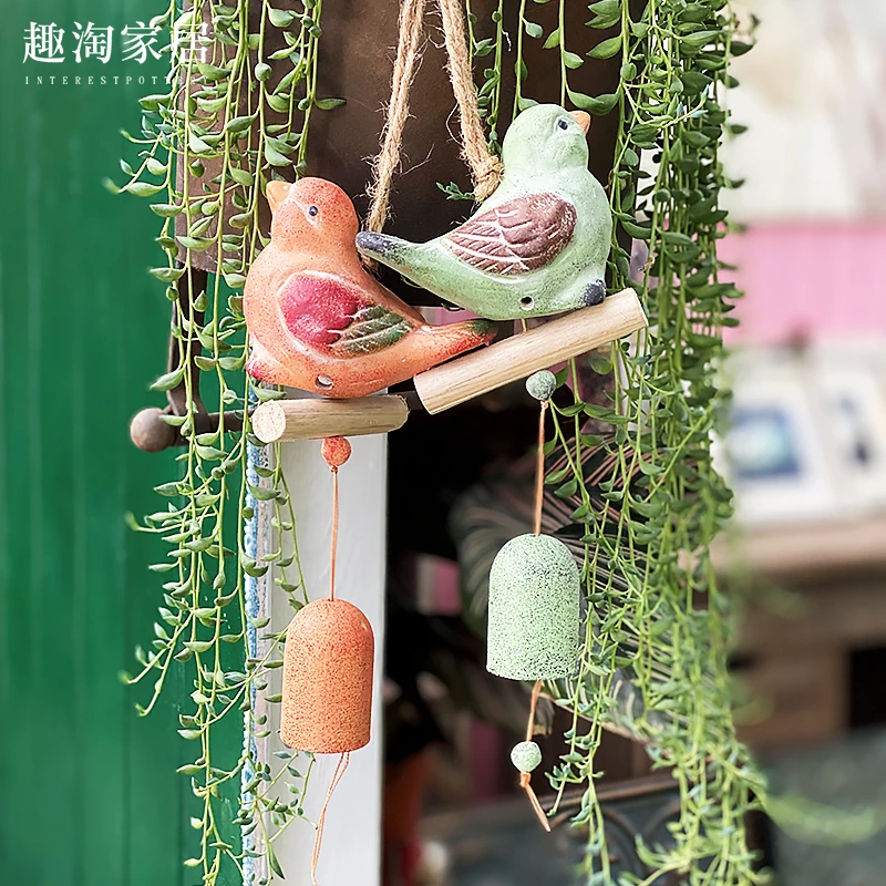 趣淘红陶猫头鹰小鸟风铃户外花园装饰摆件庭院小院布置造景挂吊件