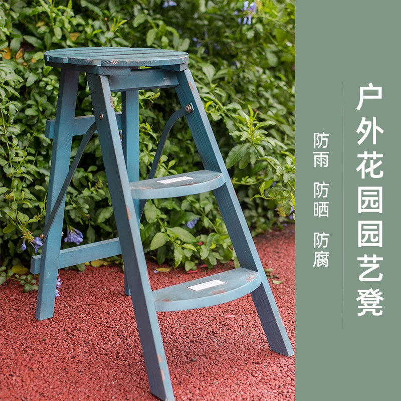 实木折叠阶梯花架复古多层置物花盆架户外花园庭院阳台客厅落地架