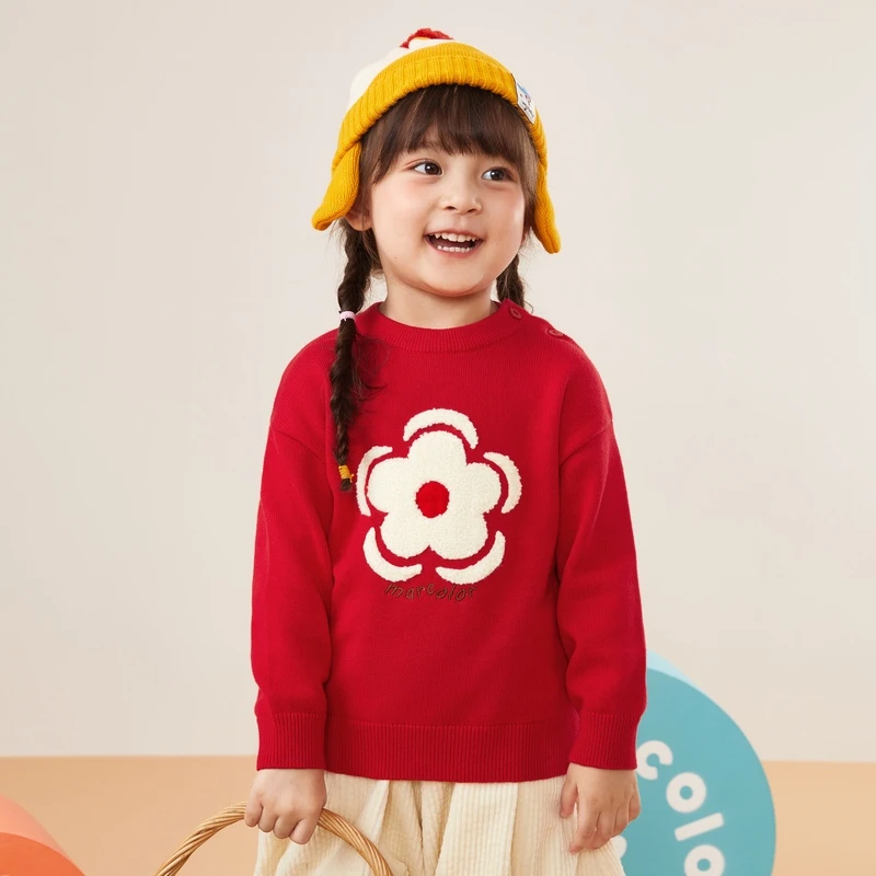 马卡乐秋冬新款女童全棉立体花朵打底毛衫女童针织衫500322161006