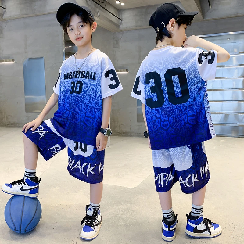 【品牌】男童中大童韩版时尚30暗纹夏季速干运动凉爽潮酷球服套装
