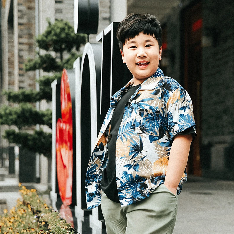 胖男童加肥加大夏装花衬衫中大童印花短袖薄款翻领胖子B2CS0006