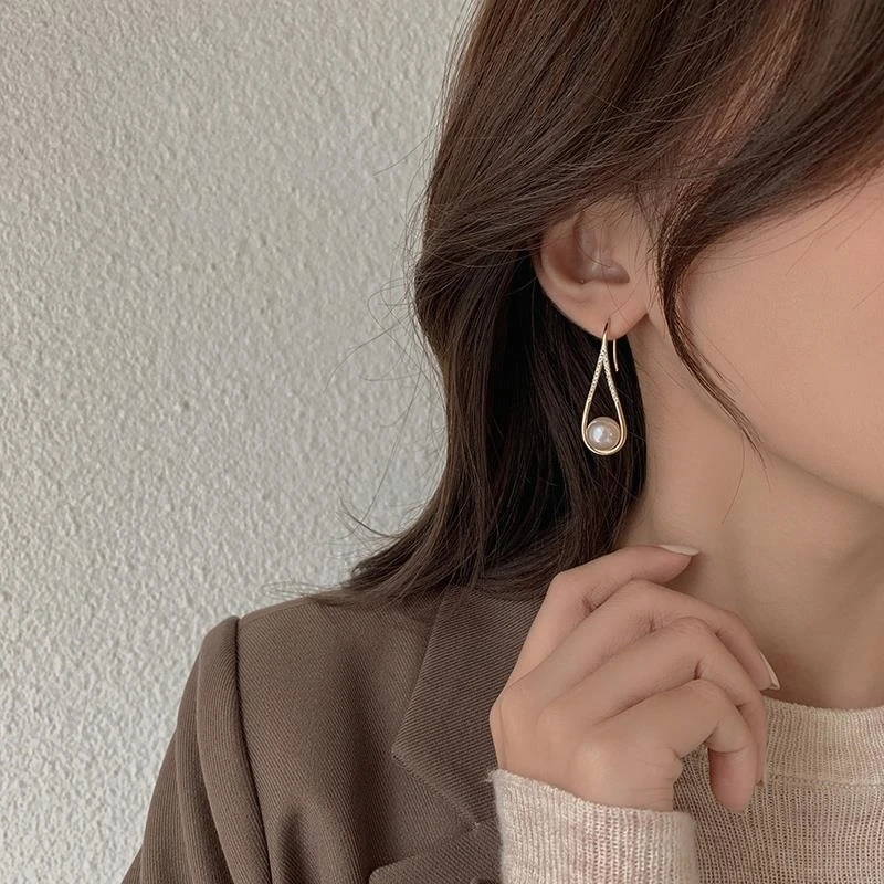 新款珠珠几何耳钩简约复古长款耳环