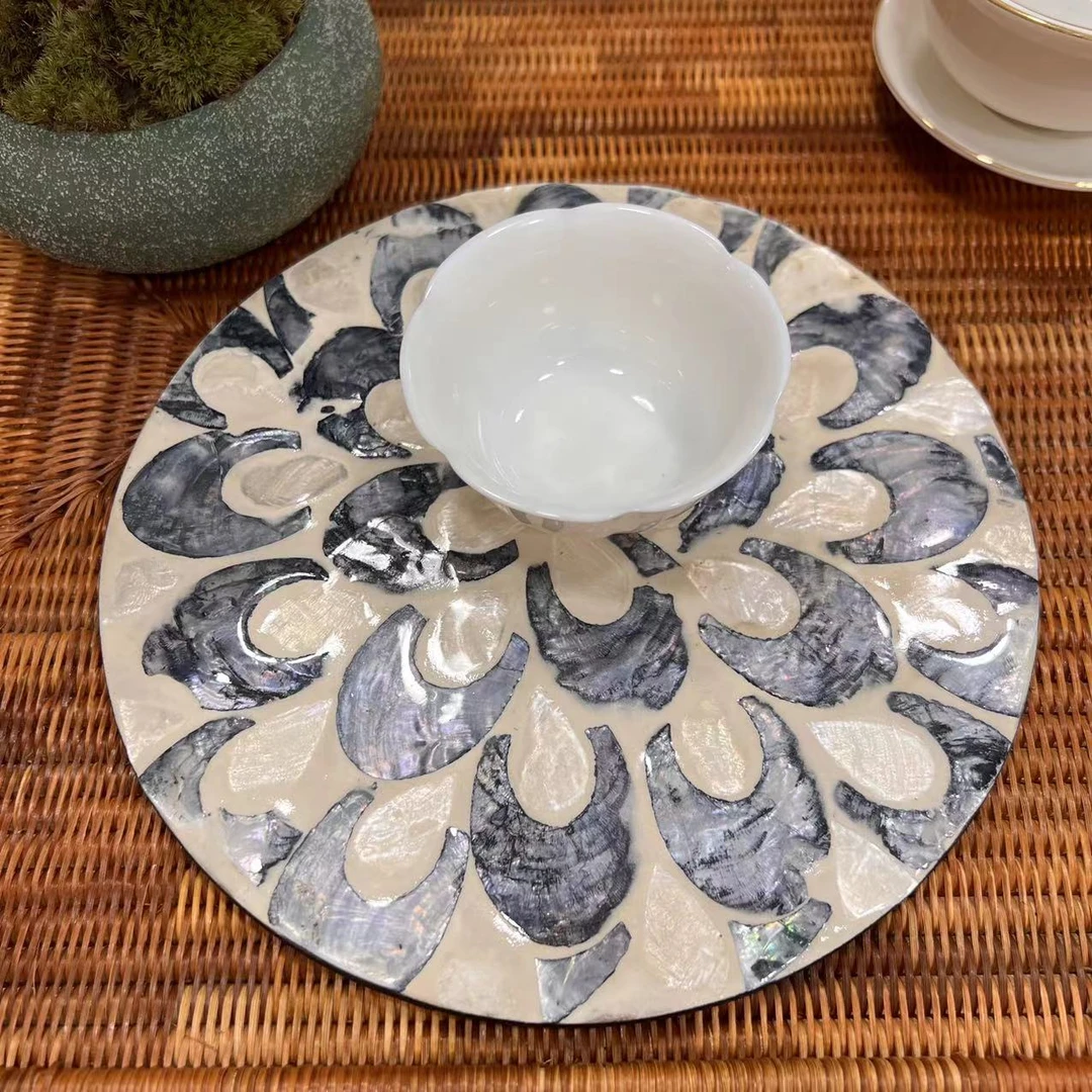 ML-19-19cm-2片装北欧轻奢风贝壳镶嵌杯垫餐垫19cm