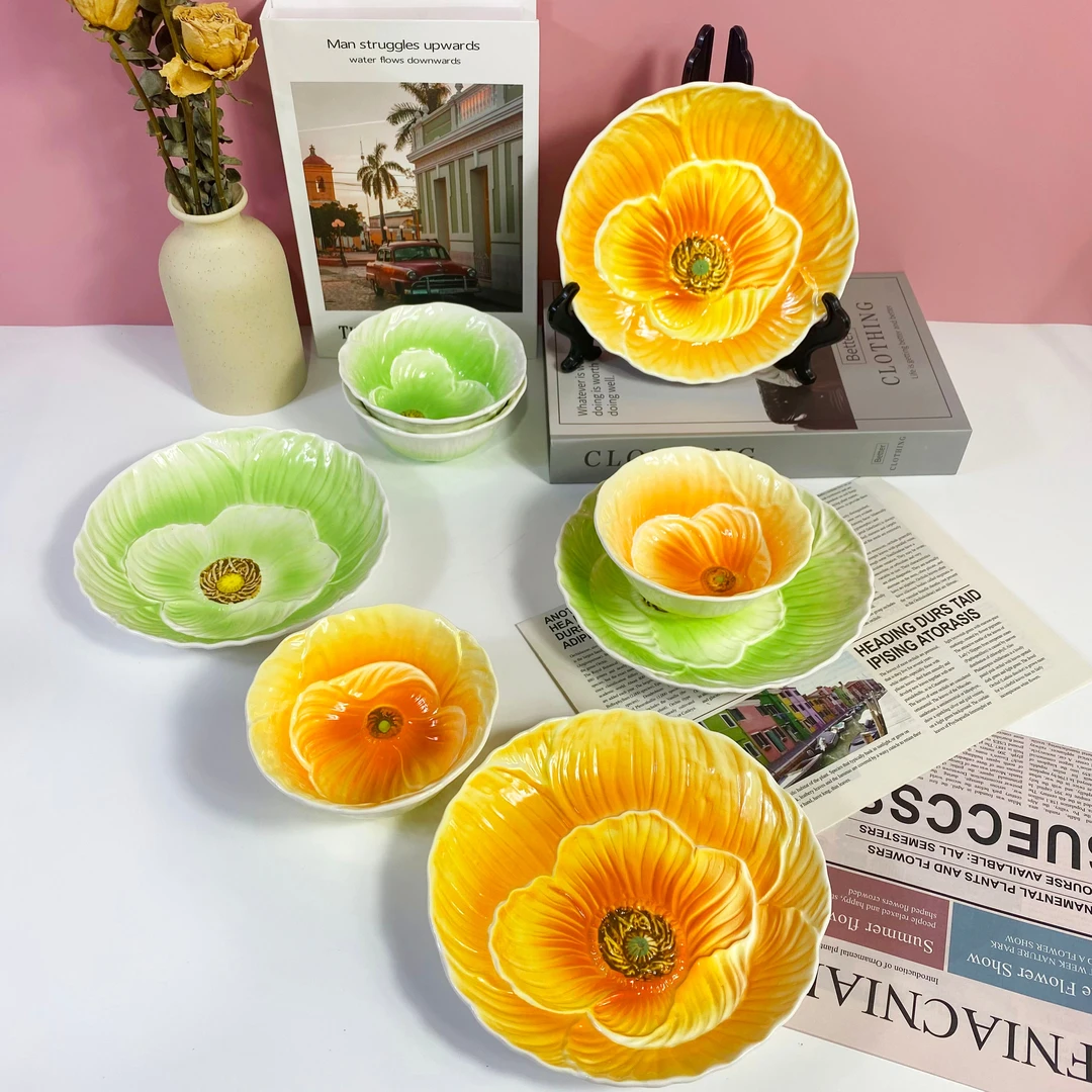 家用陶瓷餐具菜盘子中式圆盘子饭盘碗盘珐琅瓷