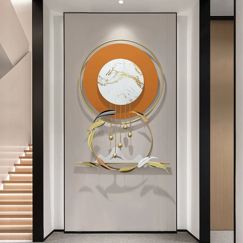 轻奢入户玄关装饰画现代简约走廊过道实物壁画九鱼图立体楼梯挂画