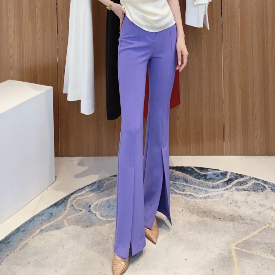 5D II吾帝爱修身显瘦气质前开叉时尚长裤高腰微喇裤女裤WA22CK201