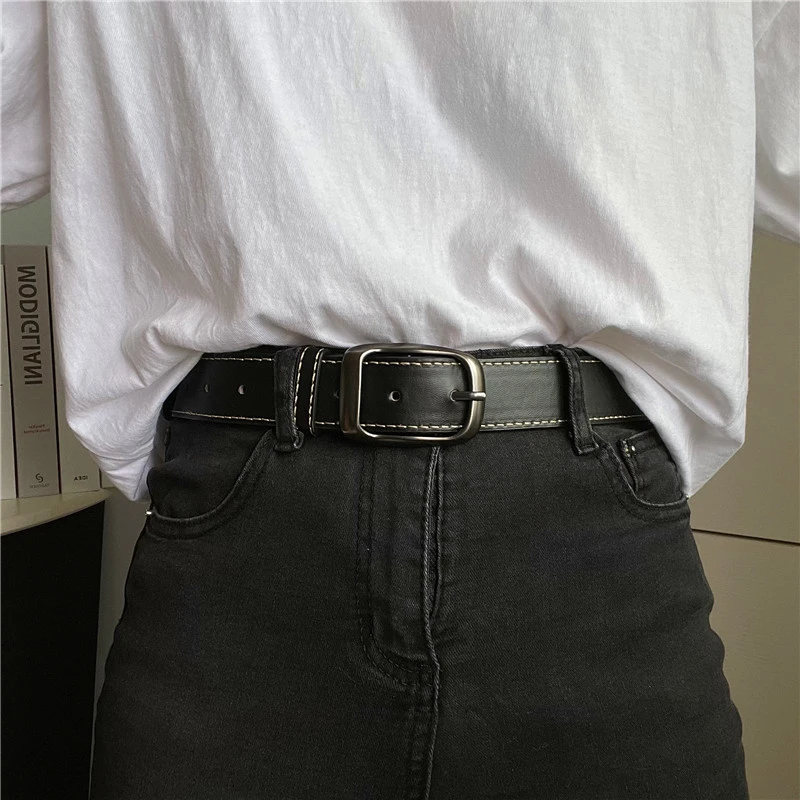 男女韩版做旧百搭皮带ins简约复古青少年牛仔裤腰带黑色腰带岑熠