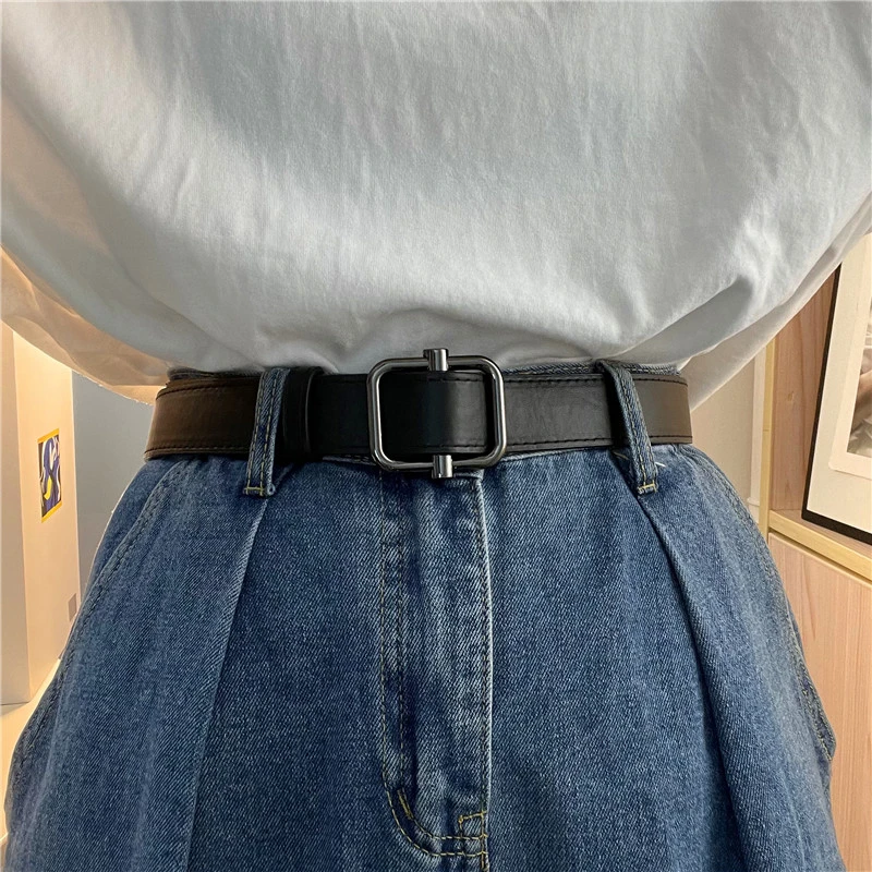 韩国百搭男女无孔简约皮带潮免打孔时尚ins收腰裤带学生腰带岑熠