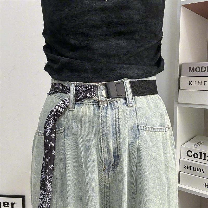 小众时尚双环扣丝巾腰带女百搭街舞裤腰带学生高能感韩版潮流皮带