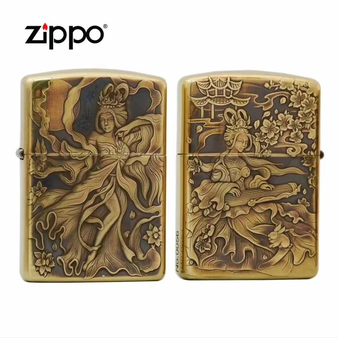 ZIPPO/之宝【嫦娥奔月】立体浮雕-黄铜盔甲双面防风打火机DYJ1