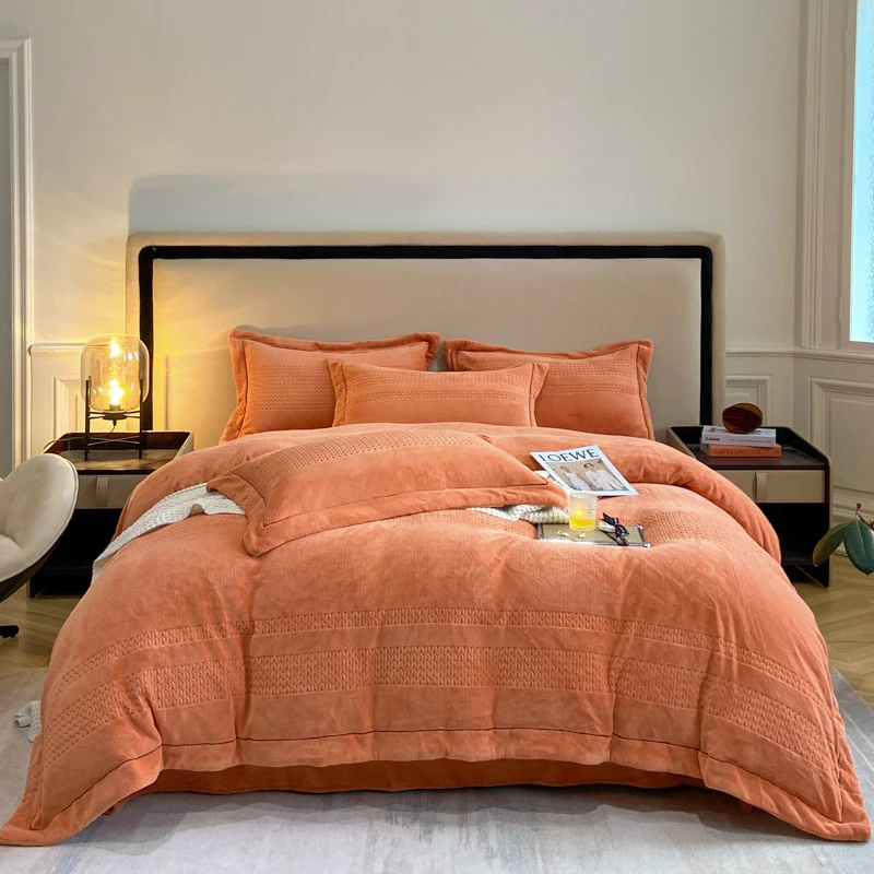 新款高克重提花牛奶绒四件套韩版轻奢雕花牛奶绒四件套加厚保暖