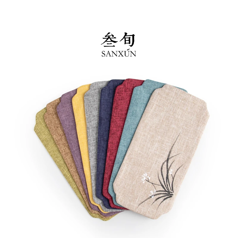 叁旬棉麻手绘小茶席防水干泡茶席禅意布艺中式桌垫桌旗茶道零配