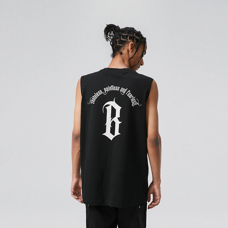 BONELESS 美式弧形基础字体logo印花运动篮球背心潮牌男男士健身