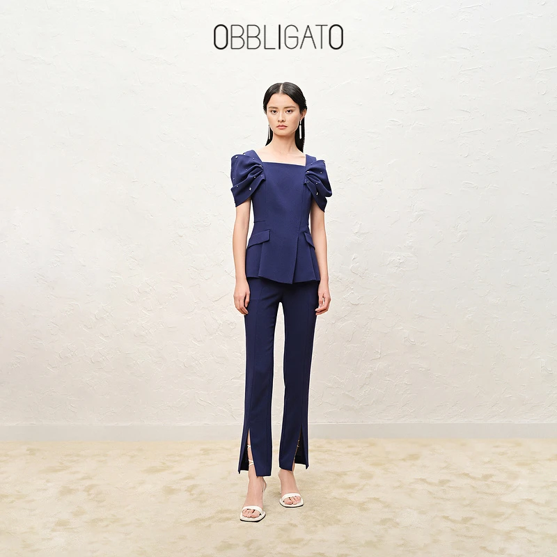 OBBLIGATO奥丽嘉朵夏季1C32220150醋纤套装开衩锥形西裤