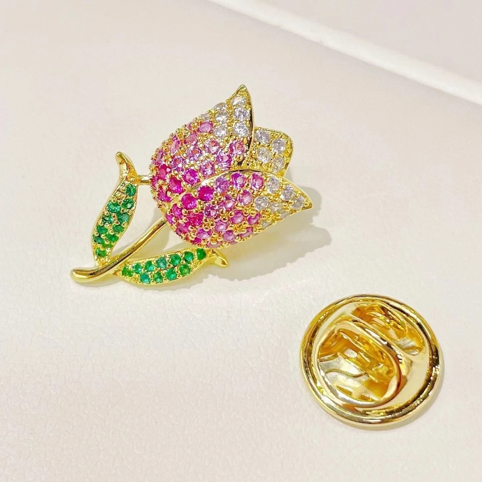 海棠鱼 铜合金合成锆石胸针 MN582精致密镶红玫瑰领针