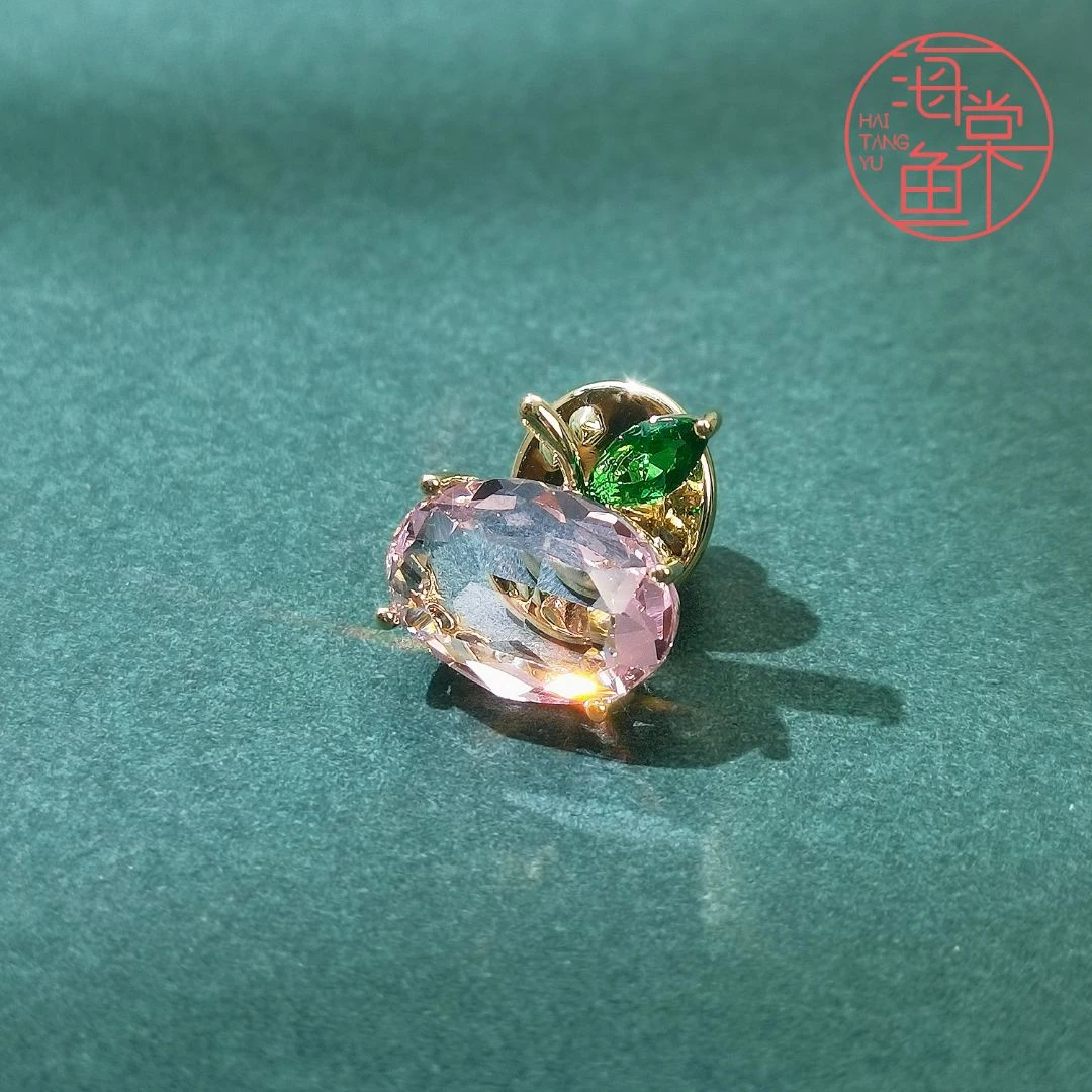 海棠鱼 铜合金合成锆石胸针 MN457迷你粉苹果领针