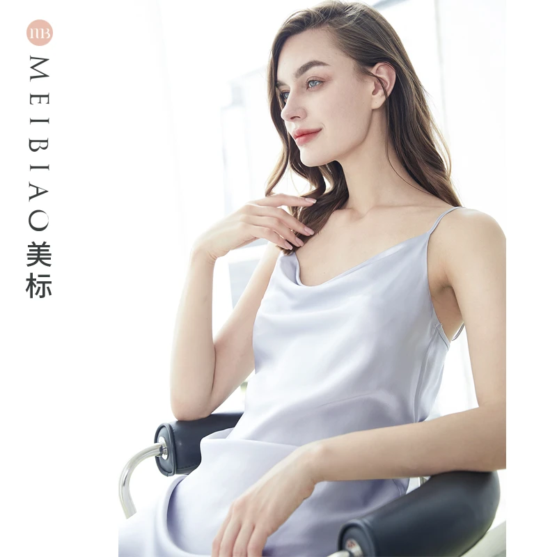 美标夏季100桑蚕丝女荡领吊带睡裙真丝睡衣丝绸气质家居服100048
