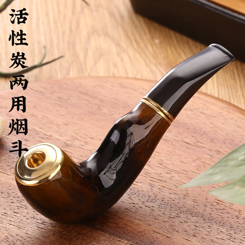 亿辉海柳粗中细三用烟斗烟嘴双重过滤可清洗9mm活性炭滤芯过滤男