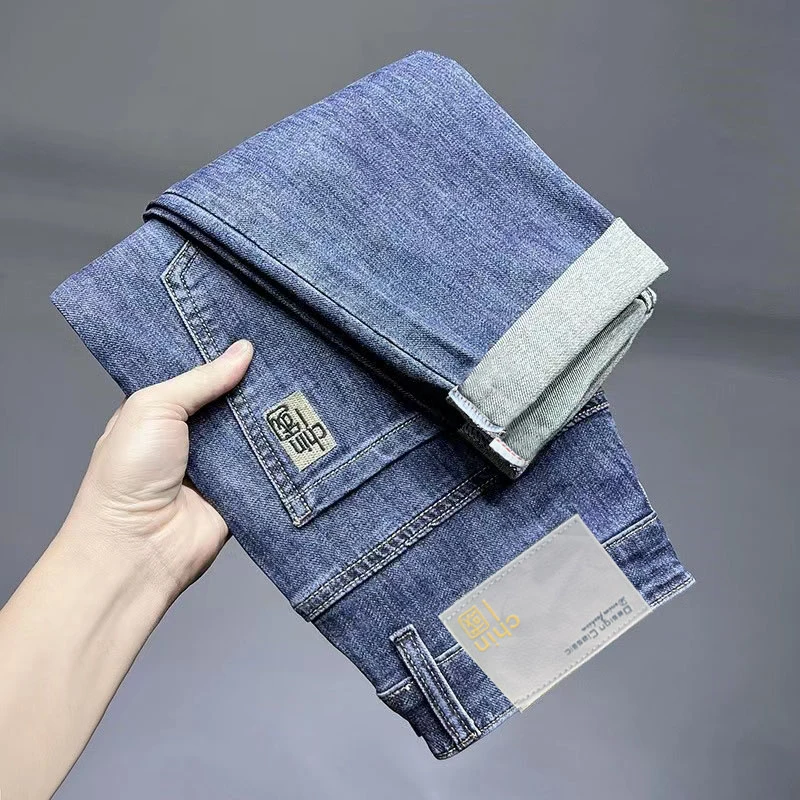 【高端国风牛仔裤】9022#牛仔裤男新款刺绣高端弹力小直筒长裤