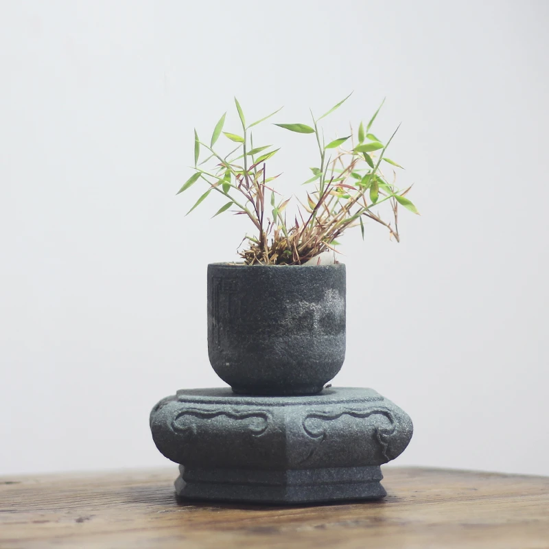 青石如意底座精品手工雕刻台面石案花托壶垫实木雕铜紫砂摆件垫高