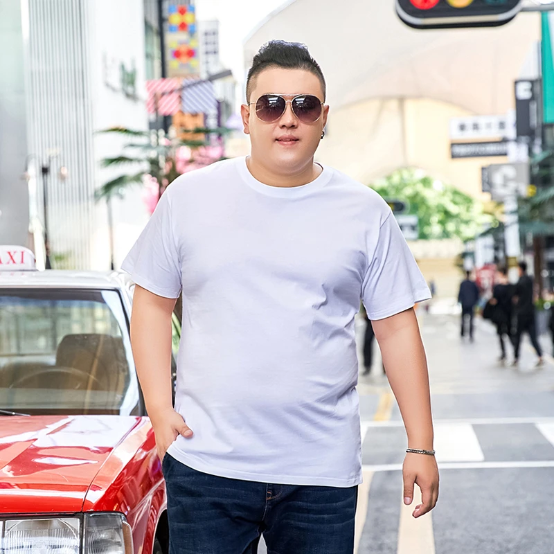 夏季胖子短袖T恤男纯棉大码宽松加肥加大号圆领休闲纯色肥仔半袖