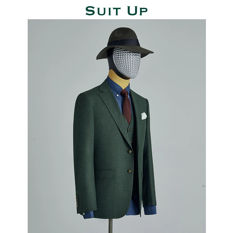 SUITUP/休塔22381-6 墨绿色意式西服单西双开衩商务复古英伦男士
