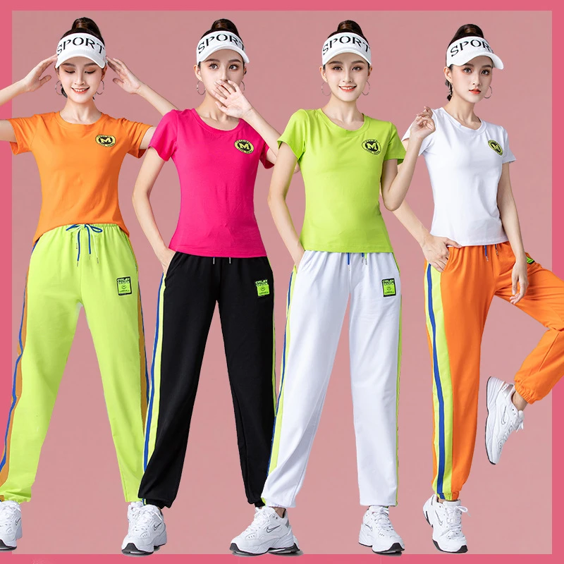 22119广场舞服装新款套装棉夏短袖运动休闲团体鬼步舞健身表演服