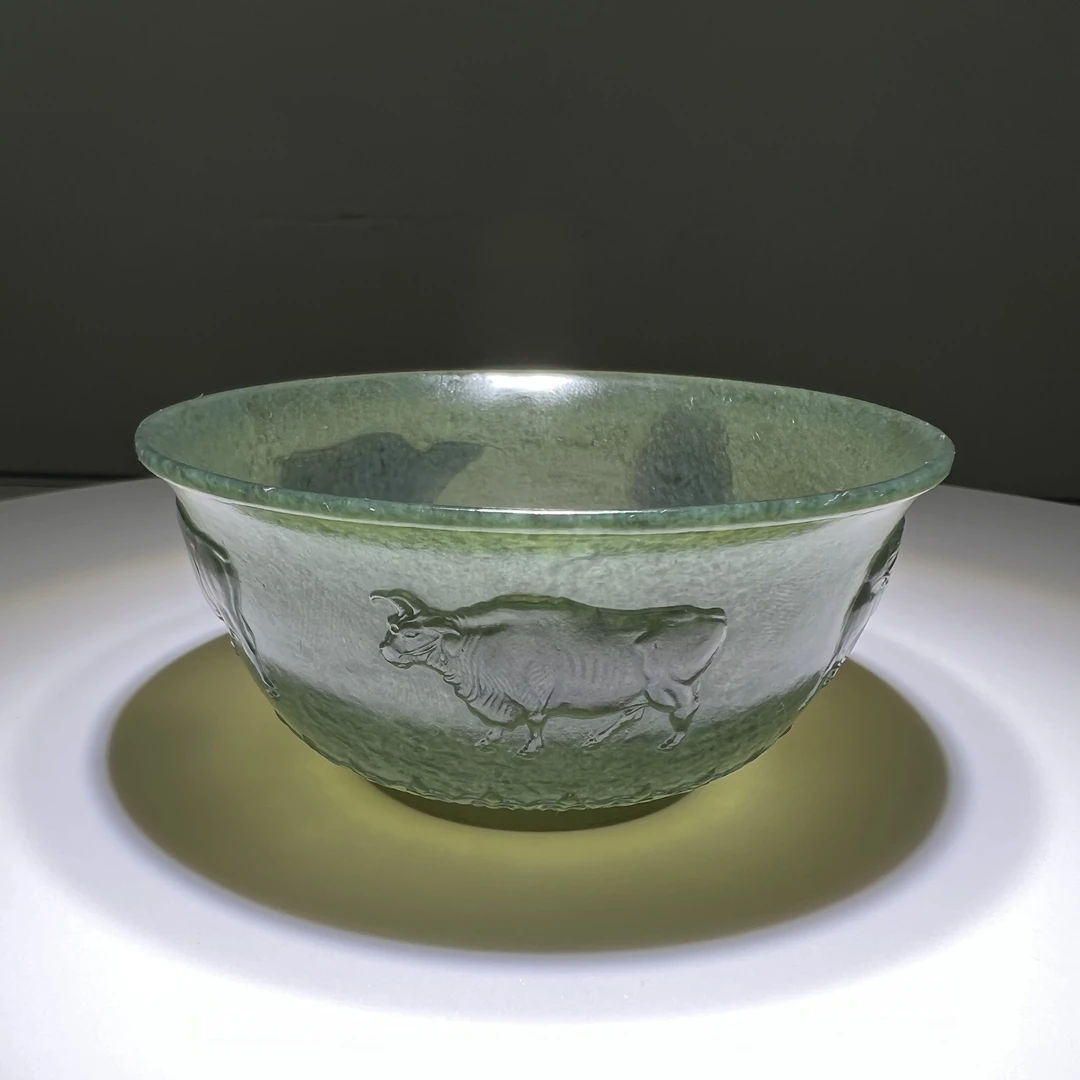 015-061 和田玉青玉 五牛茶碗