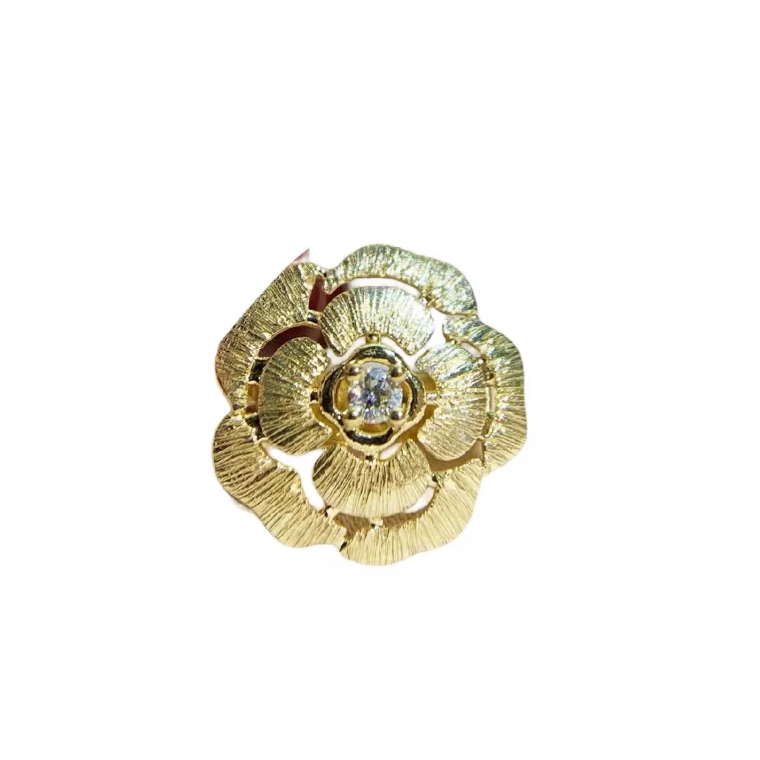 18K金花朵万能扣吊坠／拉丝工艺玫瑰花/山茶花